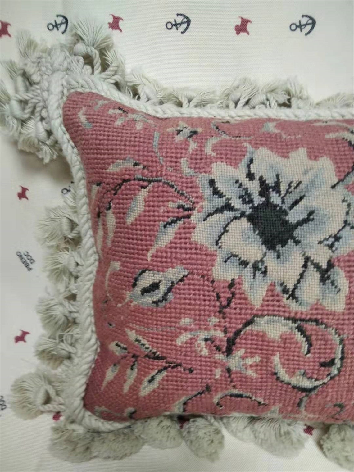 Pink Needlepoint Throw Pillow 12x16 Bench Cushion Cover Pink Etsy
