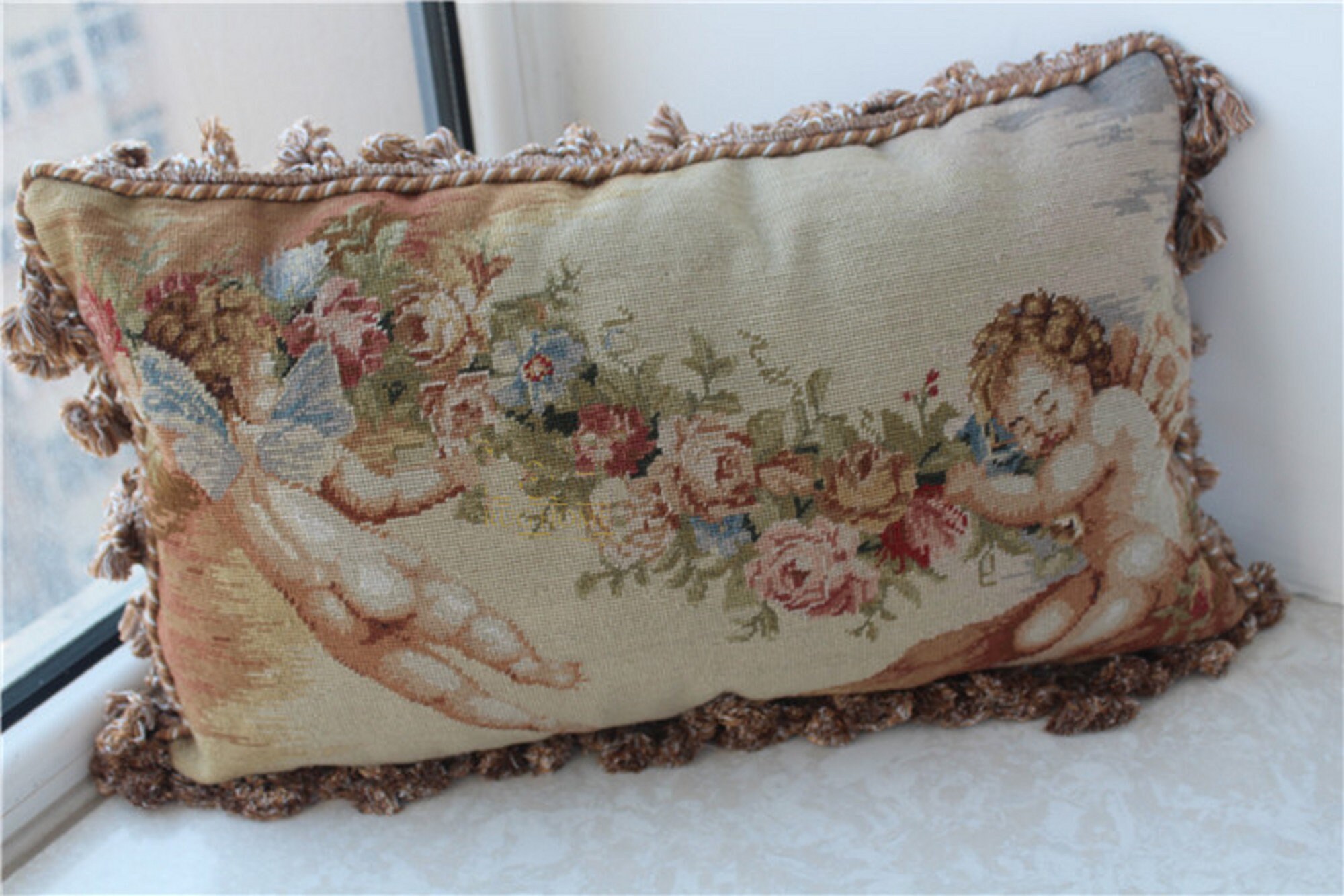 Victorian Needlepoint Angel Pillow Vintage Bench Cushion Wool Etsy UK