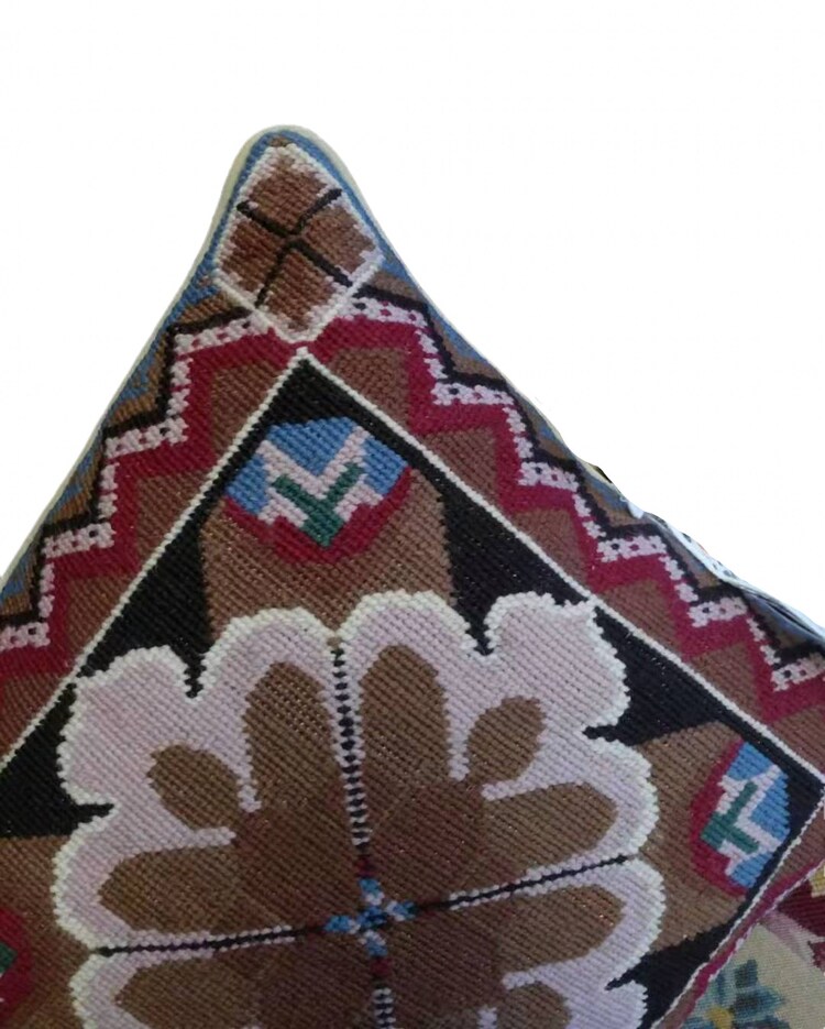 18" x 18" Handmade Wool Needlepoint Petit Point Orchid Pillow with Tassels 18" x 18" Handmade Wool Needlepoint Petit Point Orchid Pillow with Tassels