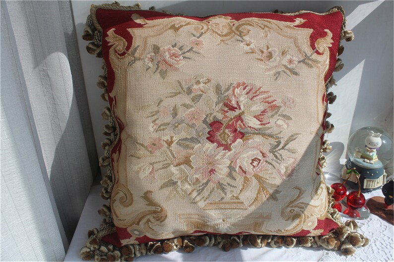Vintage Red Needlepoint Pillow Euro Shams Silk Decorative Etsy