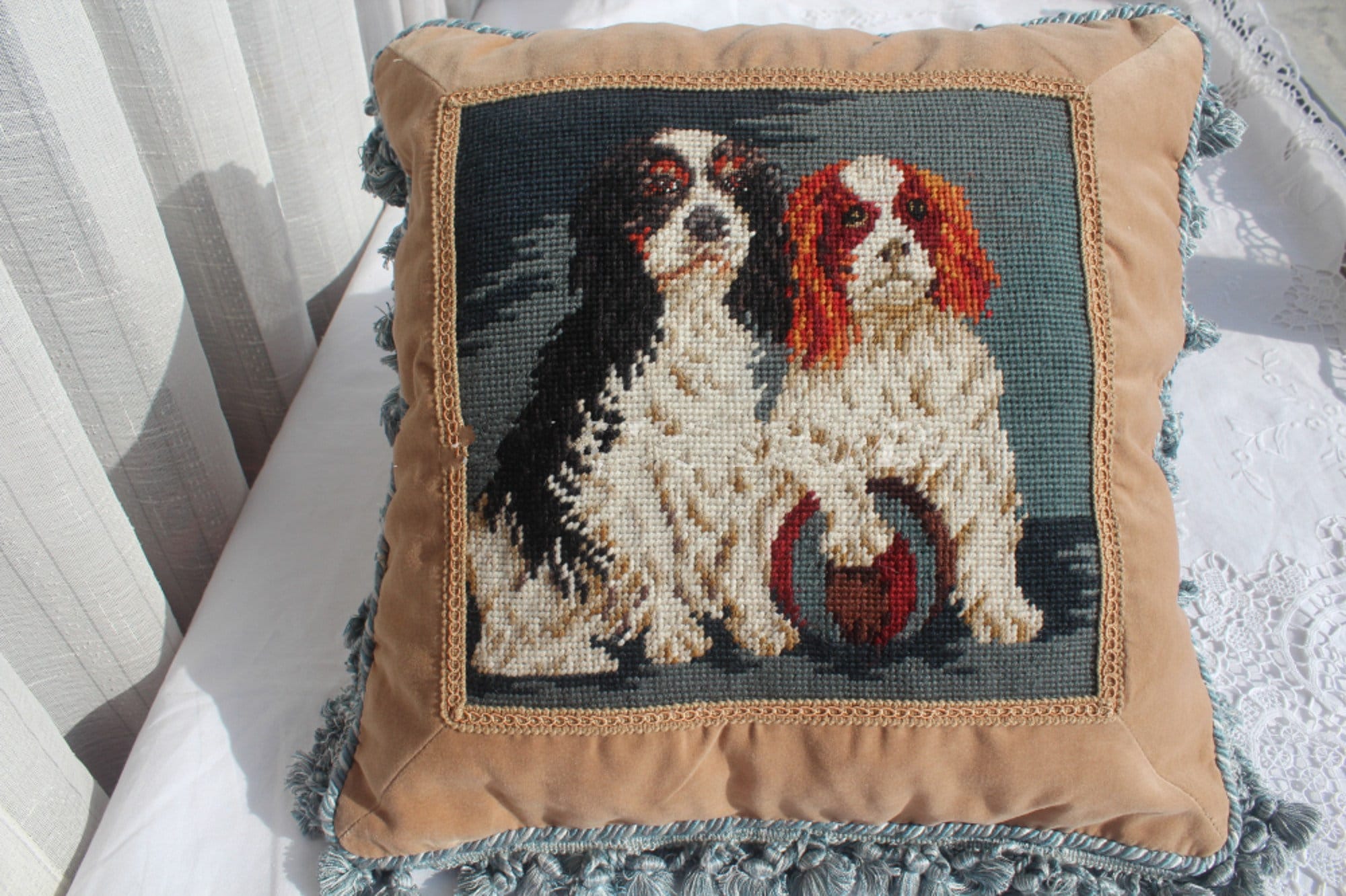 Handmade Needlepoint Dog Pillow New Zealand Wool Embroidered | Etsy
