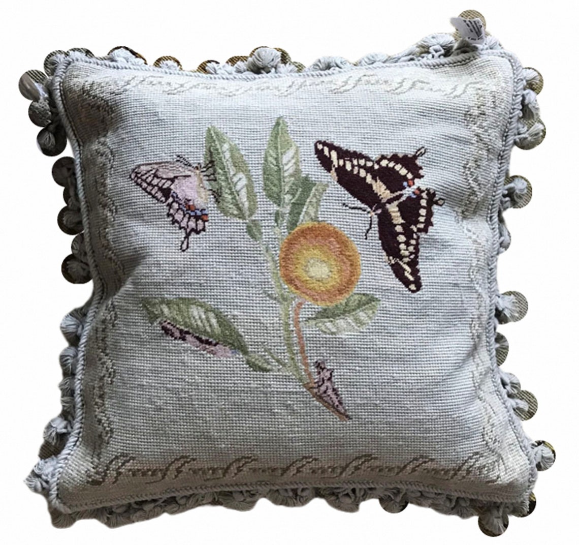 English Country Pillow 100 Wool Needlepoint Throw Pillow Boho Etsy