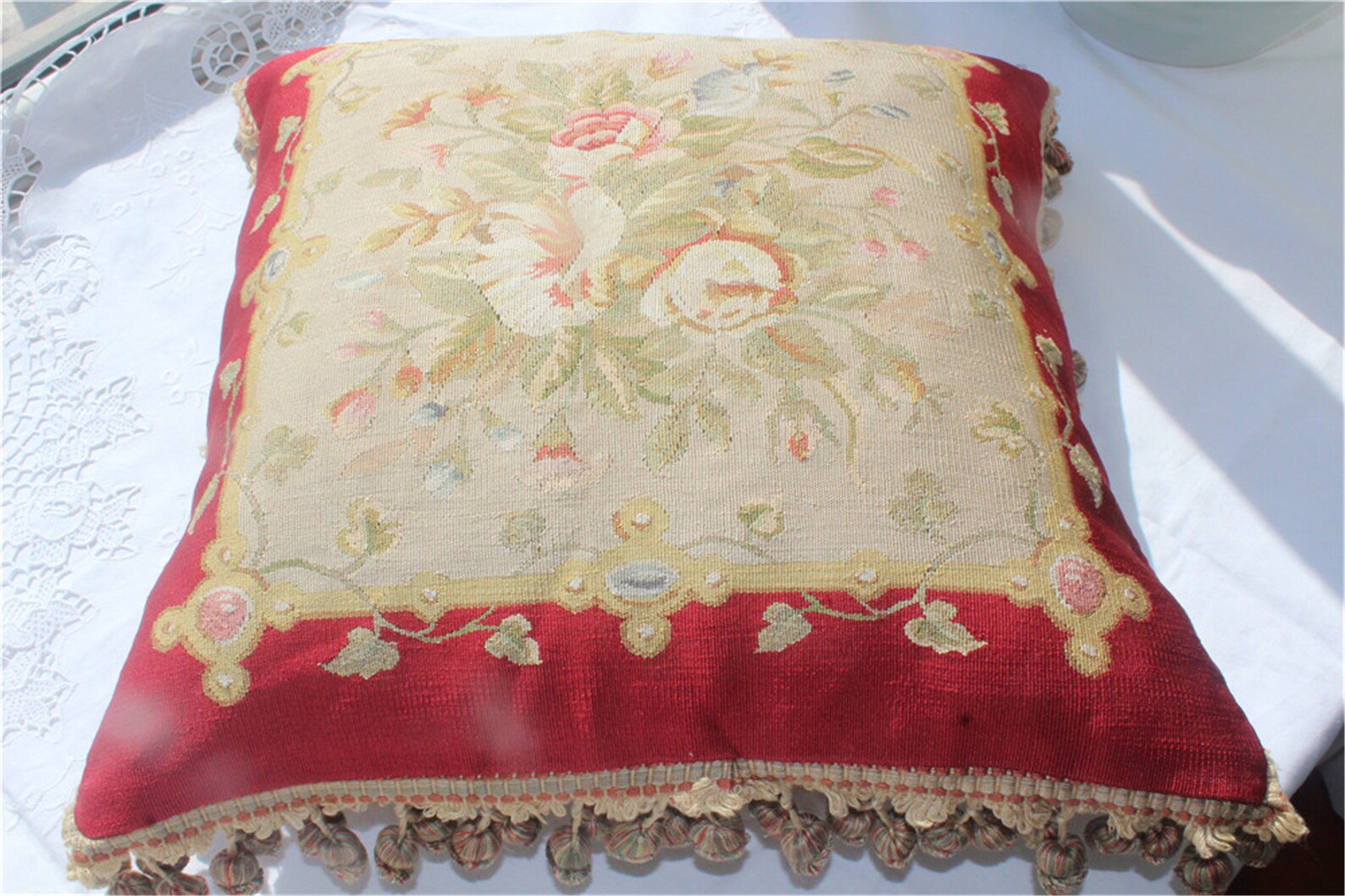 Floral Red Needlepoint Pillow Euro Shams Silk Lumbar Pillow Etsy
