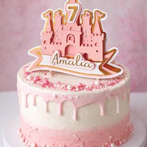 Personalisierter Caketopper – Prinzessinnen Schloss  – Name und Zahl  nach Wunsch