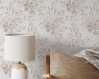 Boho Winter Floral Wallpaper. Removable Peel + Stick and Traditional Wallpaper Options.  Multiple Colours Available. 25 Inch. *