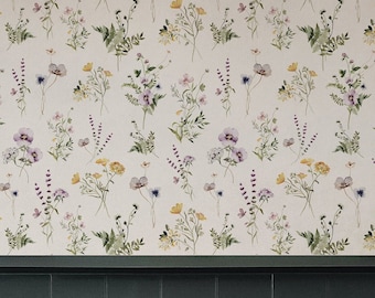 Midsummer Floral Wallpaper. Custom Made.  Peel and Stick Wallpaper. Traditional options available. Removable. Accent Wall. *