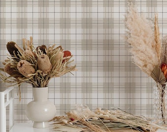 Minimal Winter Plaid Wallpaper. Peel and Stick and Traditional Wallpaper Options. Removable Wallpaper. Neutral colour. *