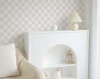 Funky Checkered Wallpaper - Ecru. Removable Peel + Stick and Traditional Wallpaper Options. Multiple Colors Available. Modern. Chic. *