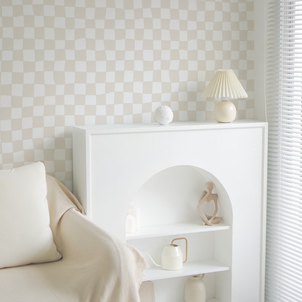 Funky Checkered Wallpaper - Ecru. Removable Peel + Stick and Traditional Wallpaper Options. Multiple Colors Available. Modern. Chic. *