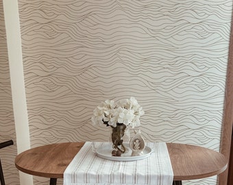 Abstract Modern Line Wallpaper. Beige Color. Peel and Stick Wallpaper. Removable. Accent Wall. Multiple Colors Available. 50 inch.