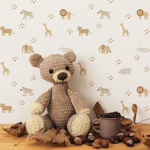 Kinderzimmer Safari Jungle Wallpaper. Wallpaper von Löwe, Nilpferd, Elefant für dein Handy. Peel + Stick Wallpaper und traditionelle Optionen. Mehrere Farben. 32 cm *
