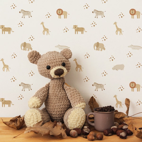 Nursery Safari Jungle Wallpaper. Lion, Hippo, Elephant Wallpaper. Peel + Stick Wallpaper and Traditional Options. Multiple Colors. 12.5". *