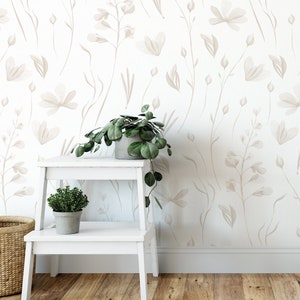 Papier peint floral gris chaud. Papier peint autocollant. Amovible. Mur d'accent. Plusieurs options de couleurs disponibles. 4280863. *