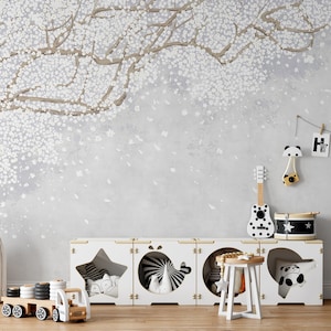 Sakura Cherry Nursery Wallpaper Mural. Bedroom Mural Wallpaper. Removable Peel and Stick + Traditional Wallpaper Options. Floral Mural.