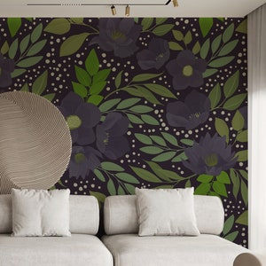 Papel de parede mural floral. Cores Originais. Opções de papel de parede tradicional e descascado e colado. Removível. Parede de destaque. Papel de parede do quarto. *