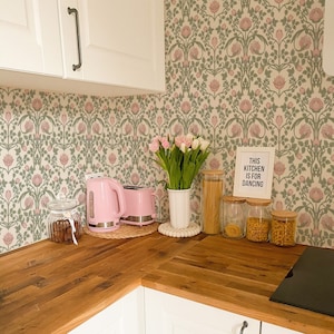 Pastel Damask Wallpaper. Pink and Green. Feminine decor. Peel and Stick Wallpaper. and Traditional Options. Removable. *