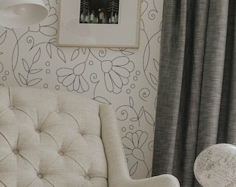 Minimal Floral Wallpaper. black and white. Peel and Stick Wallpaper. Removable. Accent Wall. Multiple colors available. *