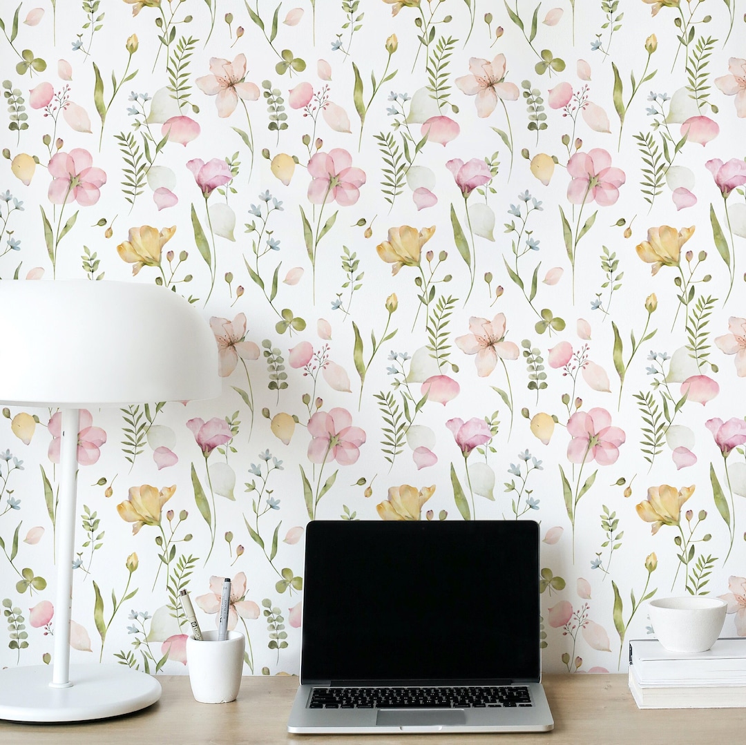 Serene Floral Wallpaper. Peel and Stick and Traditional Etsy