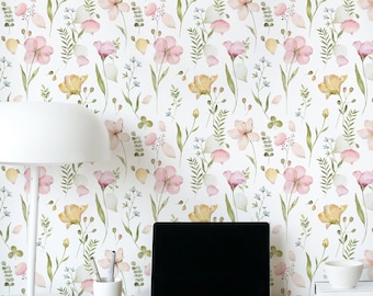 Serene Floral Wallpaper.  Peel and Stick and Traditional Wallpaper Options. Removable. Accent Wall. *