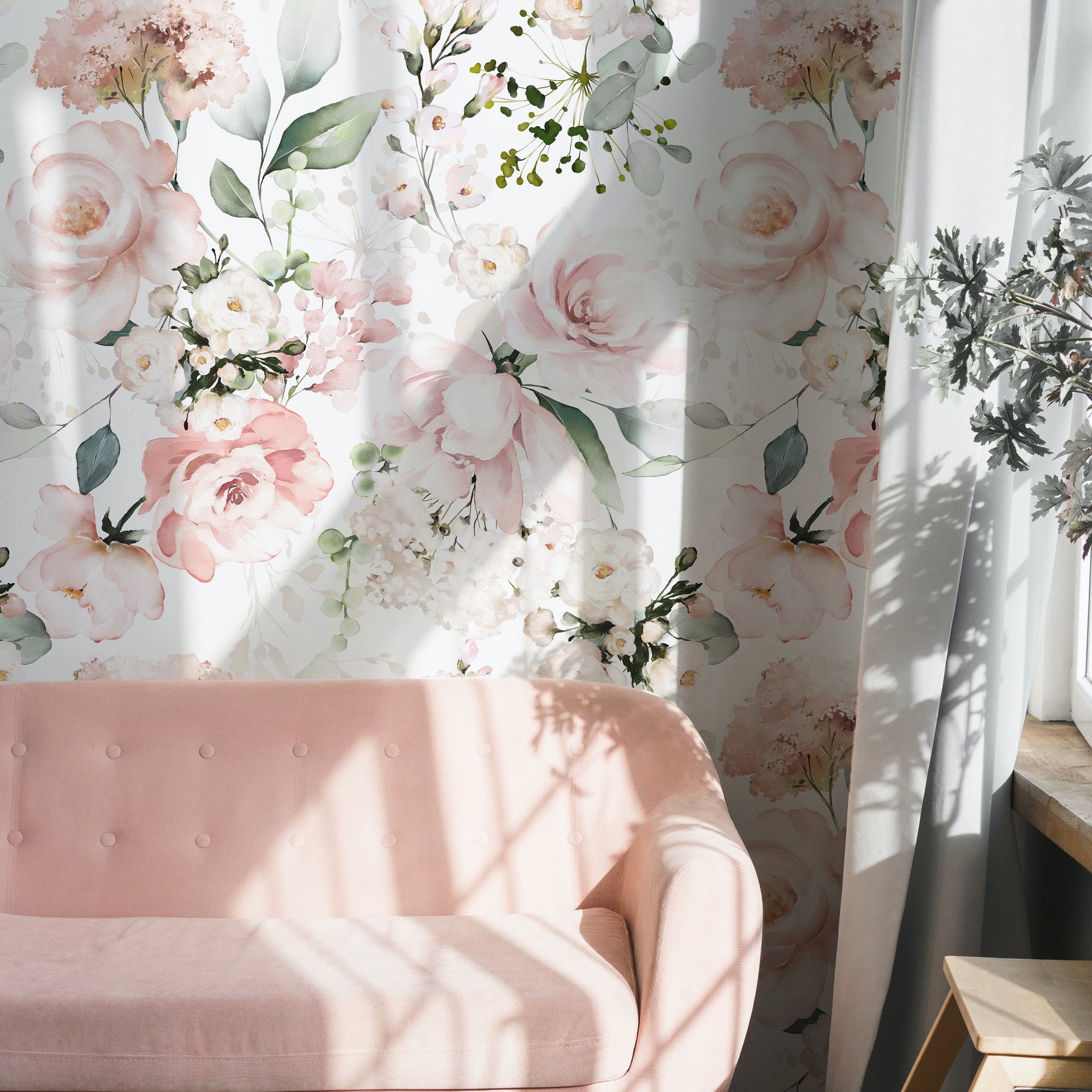 Soft Watercolour Floral Wallpaper. Peel + Stick Wallpaper and ...