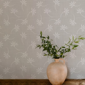 French Linen Floral Wallpaper. Peel and Stick or Traditional Wallpaper Options. Removable. Multiple Colours Available. *