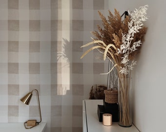 Camille Wallpaper - Beige. Removable Peel + Stick and Traditional Wallpaper Options. Multiple colors available. Checkered Wallpaper. Striped