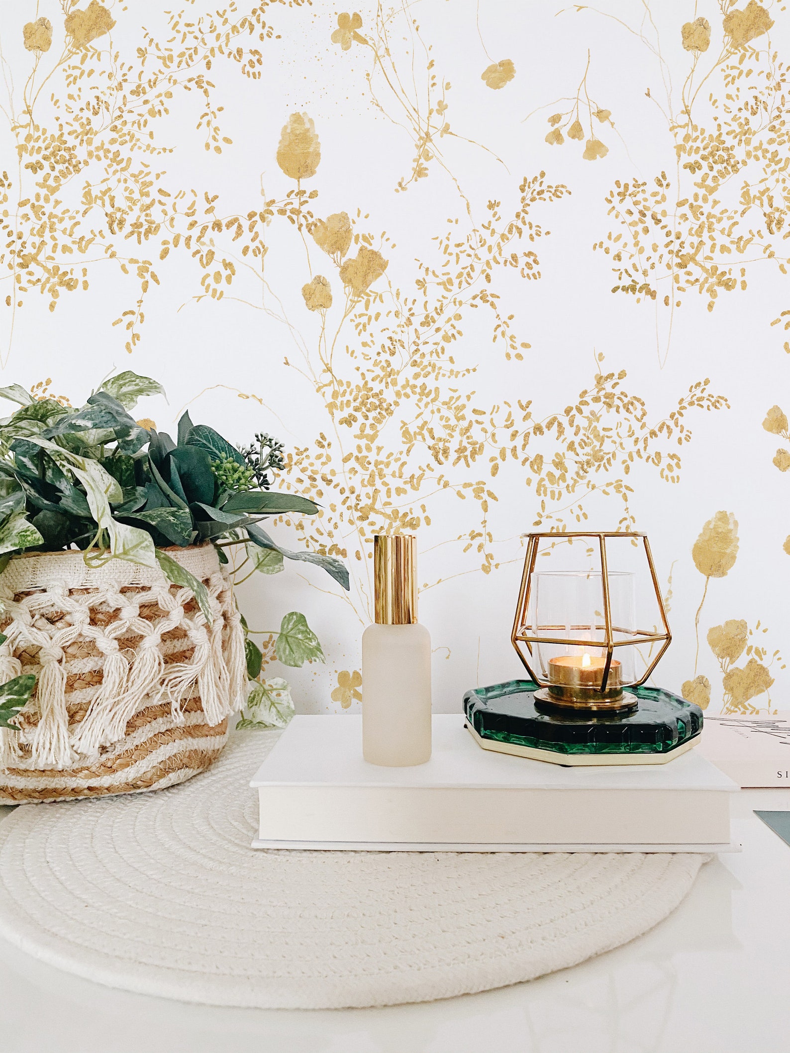 Gold Floral Bunches Wallpaper. Peel and Stick Wallpaper AND Traditional ...