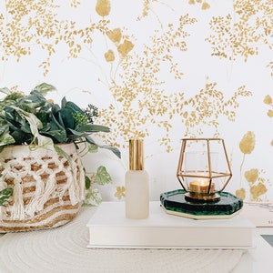 Gold Floral Bunches Wallpaper. Peel and Stick Wallpaper AND Traditional. Accent Wall. Multiple color options available. *