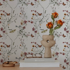 Butterfly Botanicals Wallpaper.  Peel and Stick and Traditional Wallpaper Options. Removable. *
