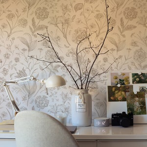 Toile De Jouy Floral Wallpaper. Beige. Vintage. Peel + Stick Wallpaper and Traditional Options. Multiple Colours. Vintage Home Decor. 25". *