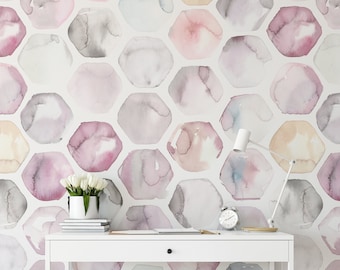 Hand painted Watercolor Honeycomb Wallpaper. Peel and Stick Wallpaper. Removable. Accent Wall. Many Colors Available. *