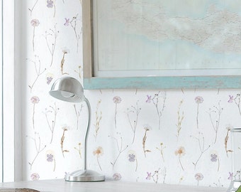 Pressed Flowers Wallpaper. Dried Spring Floral Wallpaper. Peel and Stick Wallpaper AND traditional pasted. Accent Wall. *