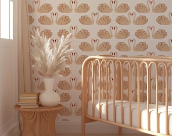 Swan Friends Wallpaper. Removable Peel + Stick and Traditional Wallpaper Options. Kids Wallpaper.