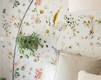 Fiori Wallpaper - 50". Peel and Stick Wallpaper. Removable. Accent Wall. Multiple color options available. Floral Wallpapers.