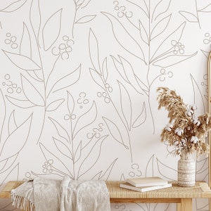 Modern Line Art Wallpaper. Beige Color. Peel and Stick and Traditional Wallpaper Options. Accent Wall. Mural. Many Colors Available. Updated