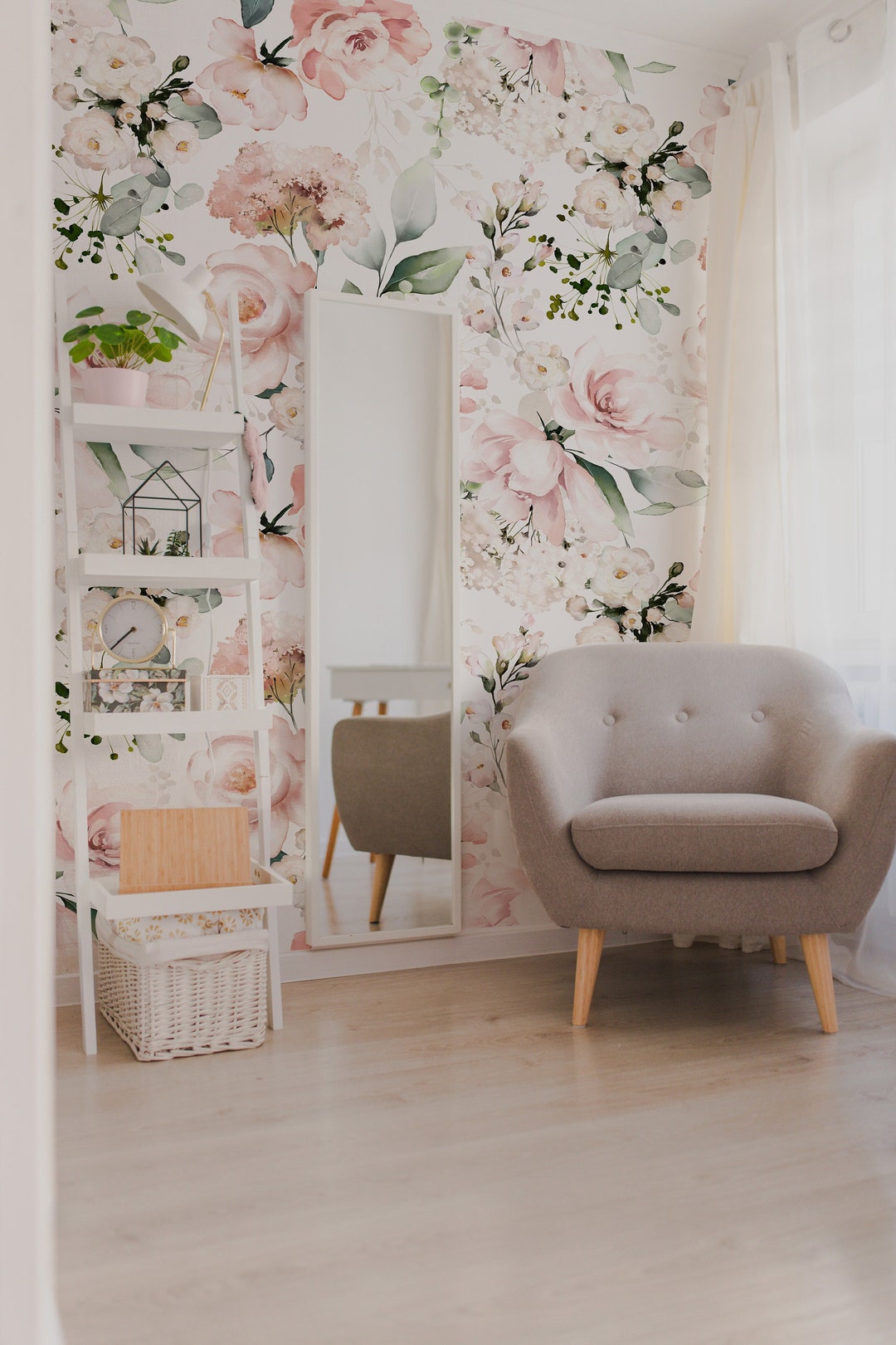 Soft Watercolour Floral Wallpaper. Peel + Stick Wallpaper and ...