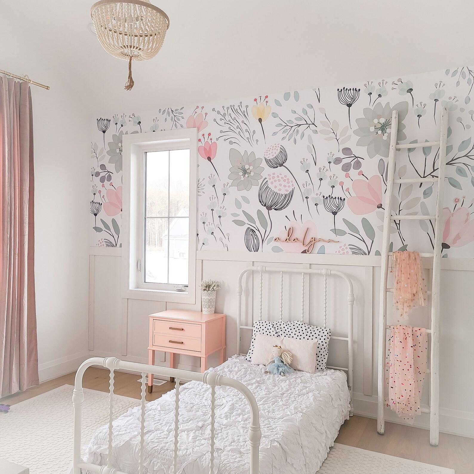 Nursery Wallpaper/mural. Watercolor Floral. Peel and Stick and ...