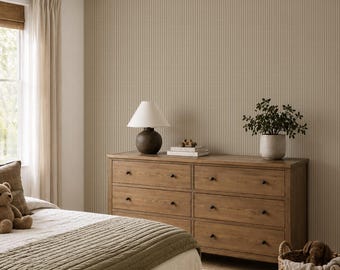 Classic Striped Wallpaper - 6.25" . Color: Nude. Peel and Stick Wallpaper. Removable. Accent Wall. Many Colours Available. *