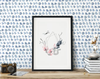 Minimal Paint Brush Wallpaper. Watercolor Blue Wallpaper. Peel and Stick Wallpaper. Removable. Multiple Colors Available. *