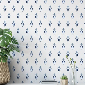 Handgemalte Tapete mit Azulejos Blau. Tapete abziehen und aufkleben. Abnehmbar. Akzentwand. Mehrere Farben erhältlich. Blaue Tapete. Fliese. *