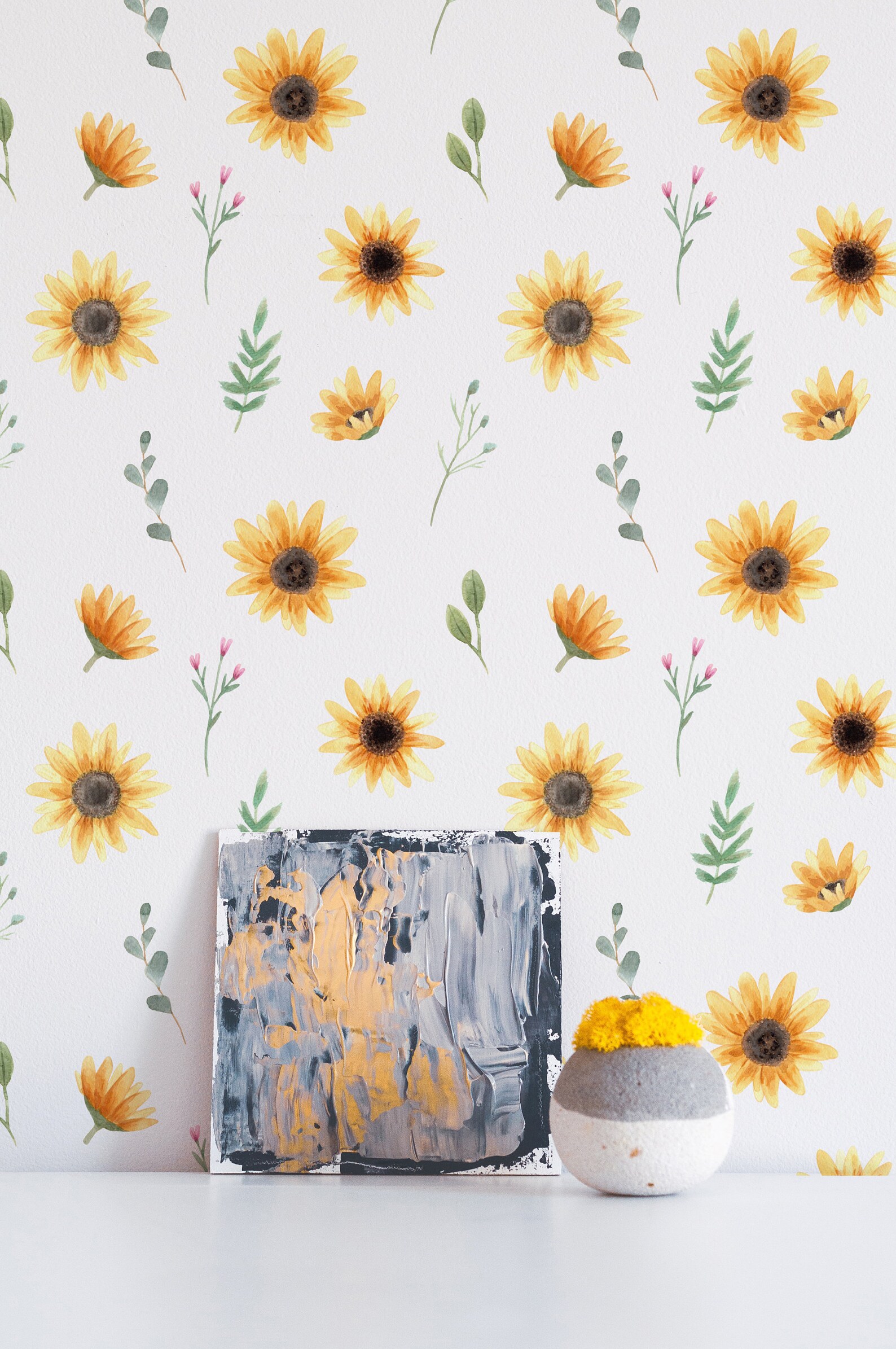 Sunflower Wallpaper. Bright and Colorful. Peel and Stick Etsy