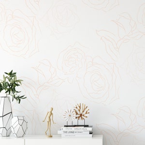 Fine Line Art Wallpaper. Pale Color Floral. Peel and Stick Wallpaper. Removable. Accent Wall. Multiple color options available. *