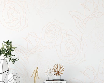 Fine Line Art Wallpaper. Pale Color Floral. Peel and Stick Wallpaper. Removable. Accent Wall. Multiple color options available. *