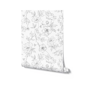 Dainty Floral Line Wallpaper. Peel and Stick and Traditional Wallpaper Options. Removable. Multiple Colours Available. 25". * bild 10