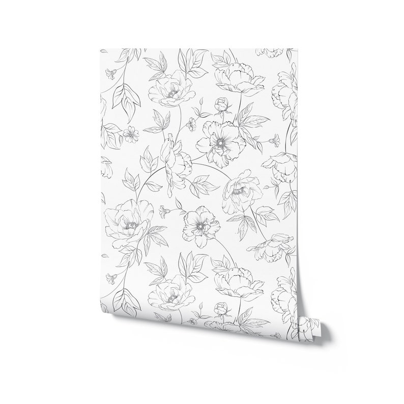 Dainty Floral Line Wallpaper. Peel and Stick and Traditional Wallpaper Options. Removable. Multiple Colours Available. 25". * bild 10
