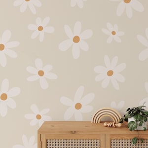 Simple Daisy Wallpaper. Peel and Stick or Traditional Wallpaper Options. Nursery. Accent Wall. Multiple Colours Available. *