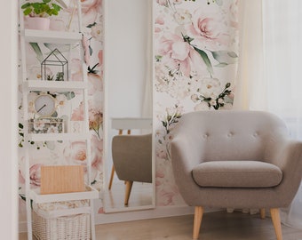 Soft Watercolour Floral Wallpaper. Peel + Stick Wallpaper and Traditional Options. *