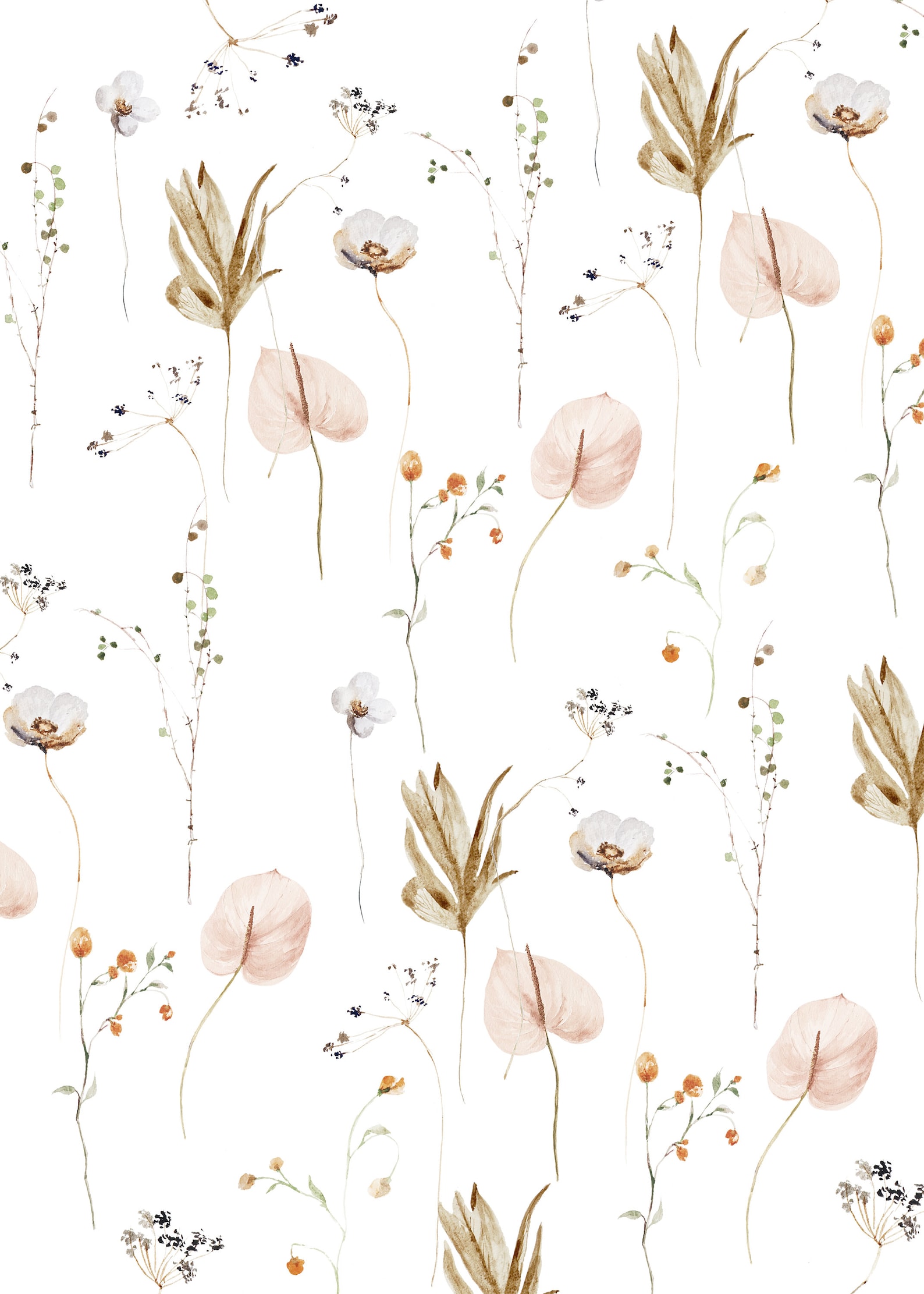 Modern Neutral Floral Wallpaper. Neutral Colors. Peel and Etsy Canada