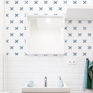Hand Painted Azulejos Wallpaper. Blue Color. Peel and Stick Wallpaper. Removable. Accent Wall. Multiple Colors Available. 25 Inch. *