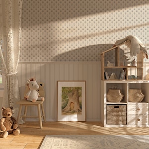 Tiny Floral Block Print Wallpaper - 6.25". Removable Peel + Stick and Traditional Wallpaper Options. Accent Wall.